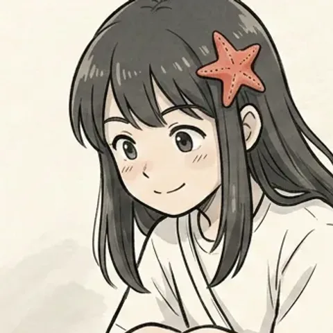 Okane-chan smiling down at something small.